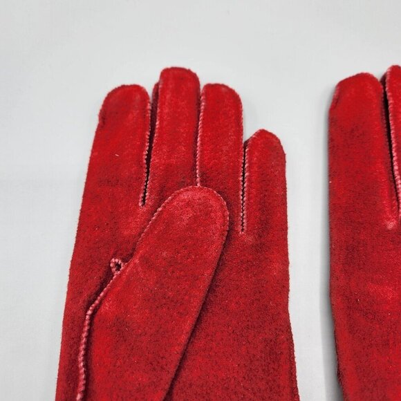 Fownes Red Suede Gloves Women's Size L Lined 10" Wrist Length WPL 9522 - Picture 4 of 8